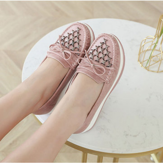 Women Butterfly Knot Metal Decoration PU Breathable Slip On Platform Shoes for Platform