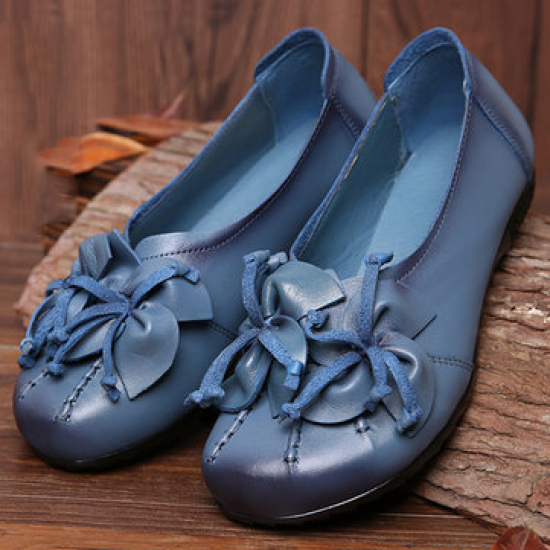 SOCOFY Flower Tassel Soft Leather Slip On Flat Casual Vintage Shoes for Flat & Loafers