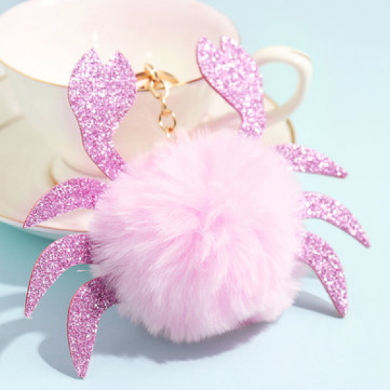 Women Faux Fur Crab Shape Bag Accessories Key Holder for Bag Accessories