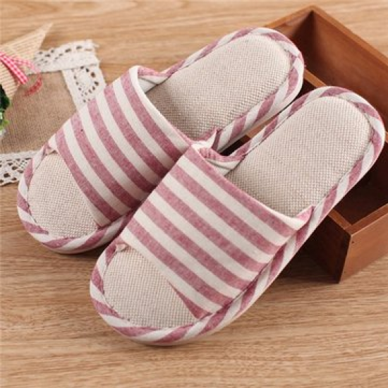Color Macth Stripe Slip On Peep Toe Flat Home Slippers for Home Shoes