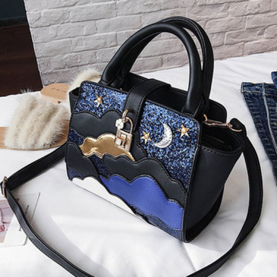 Women Sequins PU Leather Handbag Stitching Crossbody Bag for Handbags