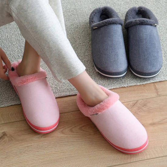Women Comfy Warm Closed Toe Fur Lining Winter Slippers for Home Shoes