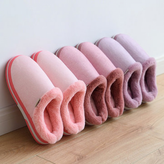 Women Comfy Warm Closed Toe Fur Lining Winter Slippers for Home Shoes