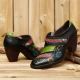 SOCOFY Retro Splicing Flower Pattern Genuine Leather Zipper Slip On Pumps for Pumps