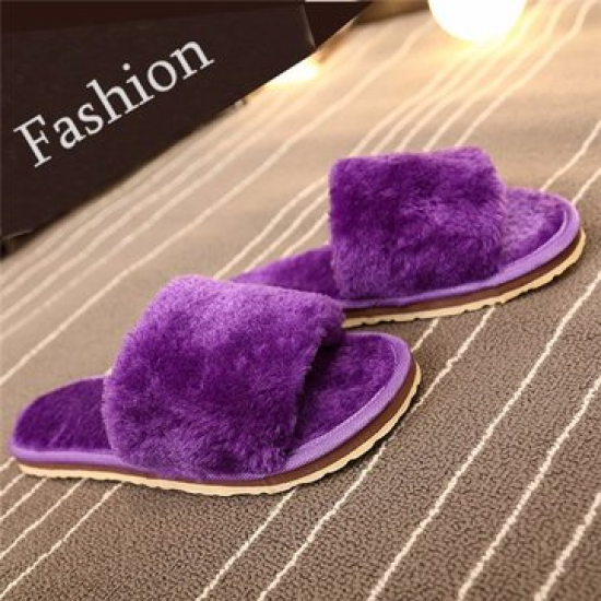 Furry Peep Toe Warm Floor Indoor Flat Slip On Slippers for Home Shoes