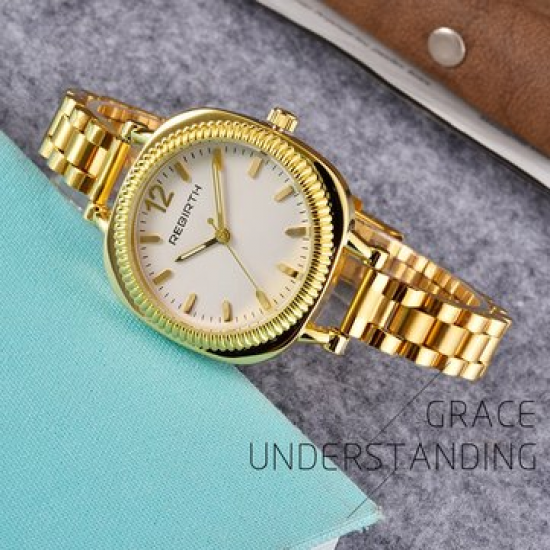 REBIRTH Casual Waterproof Sport Watch Quartz Wrist Minimalist White Gold Watches for Women for Women Watches