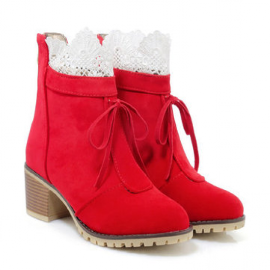 Lacework Hollow Detailed Square Heel Boots for Pumps