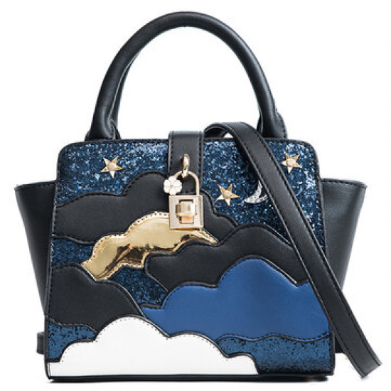 Women Sequins PU Leather Handbag Stitching Crossbody Bag for Handbags