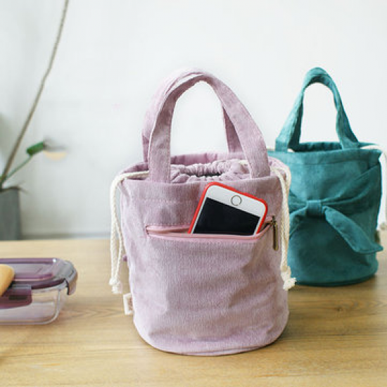 Corduroy Bowknot Bucket Bags Lunch Bags For Women for Storage Bags