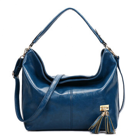 Oil Leather Tassel Women Tote Bag Casual Retro Hobos Bag for Handbags