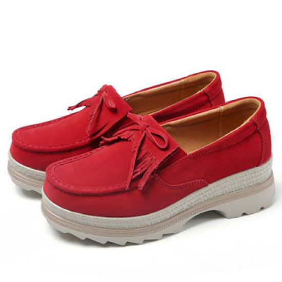 Large Size Suede Breathable Slip Resistant Tassel Platform Casual Shoes for Platform