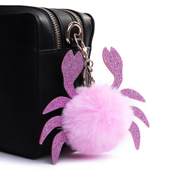 Women Faux Fur Crab Shape Bag Accessories Key Holder for Bag Accessories