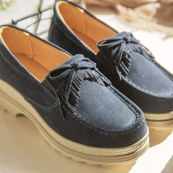 Large Size Suede Breathable Slip Resistant Tassel Platform Casual Shoes for Platform
