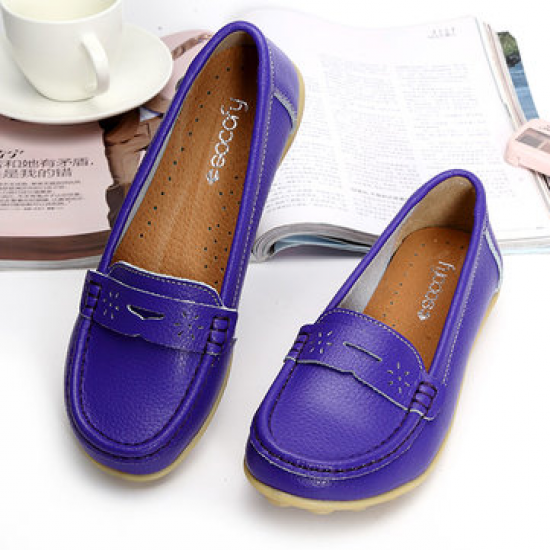 Big Size Pattern Leather Breathable Slip On Soft Flat Loafers for Flat & Loafers