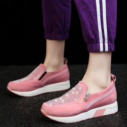 Plus Size Rhinestone Zipper Deaoration Slip Resistant Platform Slip On Shoes for Platform