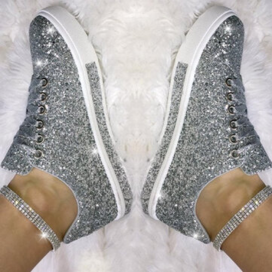 Women Soild Color Sequined Wearable Fashion Casual Shoes for Flat & Loafers