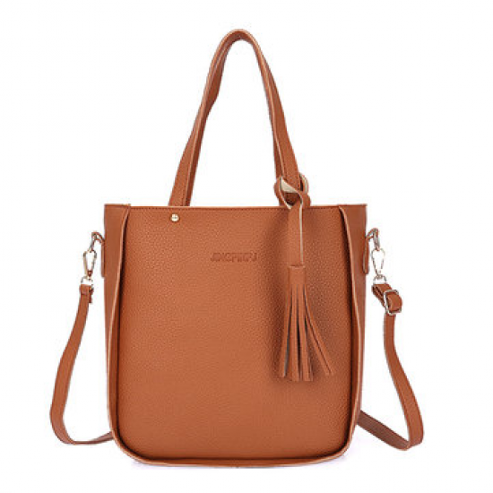 4 PCS Women PU Leather Handbag Tassel Leisure Crossbody Bag Solid Shoulder Bag for Handbags