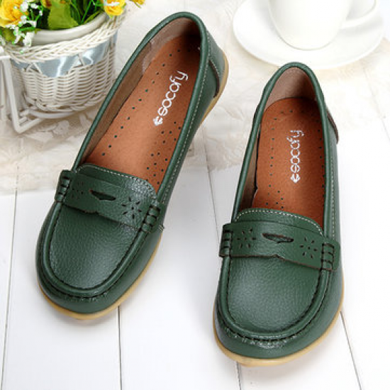 Big Size Pattern Leather Breathable Slip On Soft Flat Loafers for Flat & Loafers