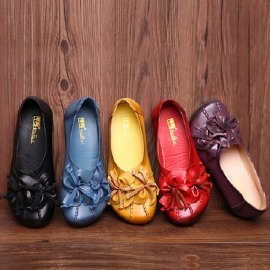 SOCOFY Flower Tassel Soft Leather Slip On Flat Casual Vintage Shoes for Flat & Loafers
