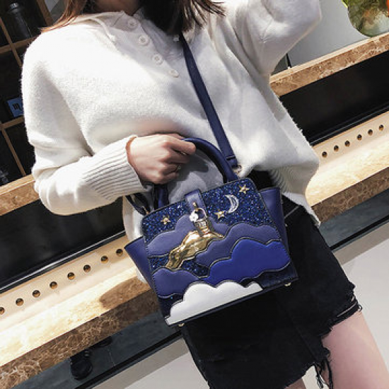 Women Sequins PU Leather Handbag Stitching Crossbody Bag for Handbags