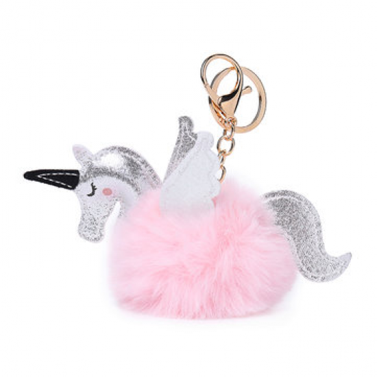 Women Faux Fur Unicorn Bag Charm Cute Key Chain for Bag Accessories
