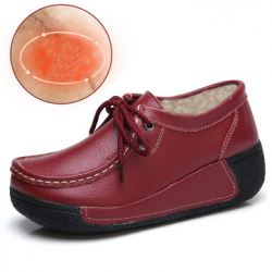 Women Casual Winter Warm Plush Lining Leather Lace Up Platforms Shoes for Flat & Loafers