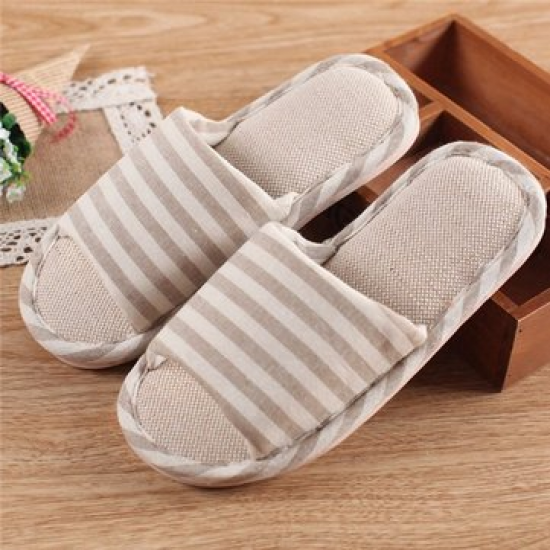 Color Macth Stripe Slip On Peep Toe Flat Home Slippers for Home Shoes