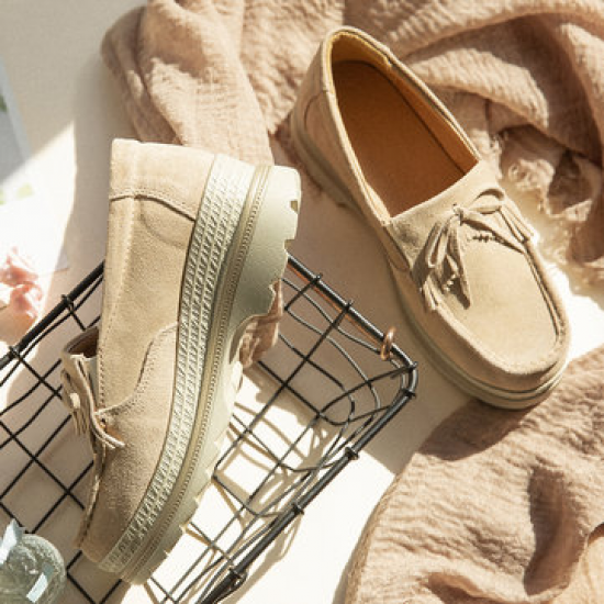 Large Size Suede Breathable Slip Resistant Tassel Platform Casual Shoes for Platform