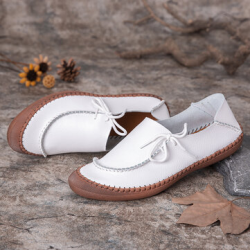 Women Larger Size Cow Split Leather Handmade Stitching Non Slip Casual Loafers for Flat & Loafers