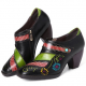SOCOFY Retro Splicing Flower Pattern Genuine Leather Zipper Slip On Pumps for Pumps
