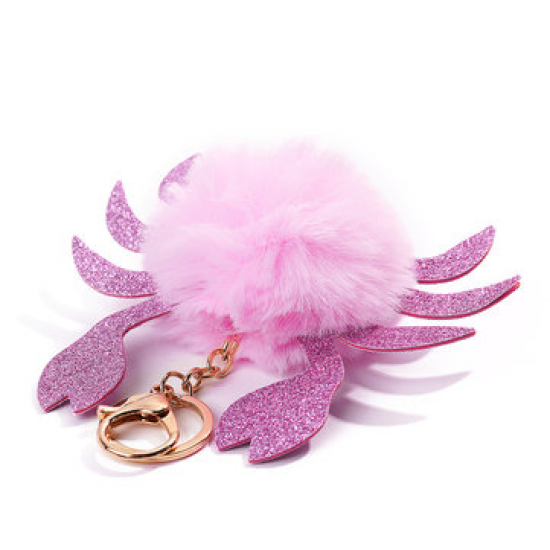 Women Faux Fur Crab Shape Bag Accessories Key Holder for Bag Accessories